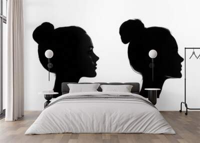 Set of Silhouette of  young woman’s head with soft edges isolated on a transparent background Wall mural