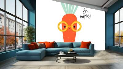 Funny carrot with glasses and slogan. Fashion kids print. Vector hand drawn illustration. Wall mural