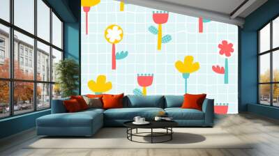 Seamless pattern with fantasy flowers. Childish cute print. Vector hand drawn illustration. Wall mural