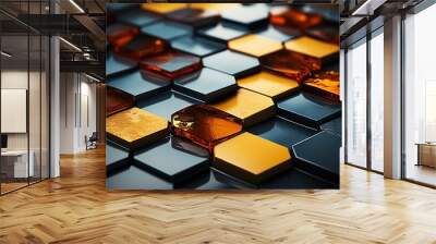 Abstract metallic cubes background in black and orange color Wall mural