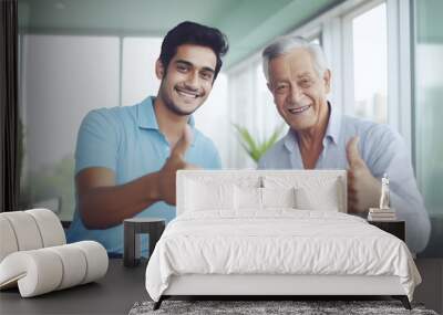 father and son showing thumps up Wall mural