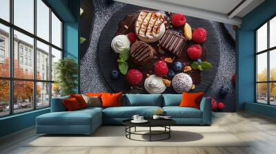 flat lay of a dessert platter Wall mural