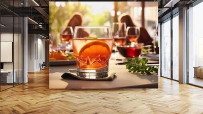 glass of red wine on table, glass of wine and a glass of wine, two glasses of beer, Alcohol Reflux Trigger in Social Setting: Glass in Focus. Concept Alcohol Reflux, Trigger, Social Setting, Glass, Fo Wall mural