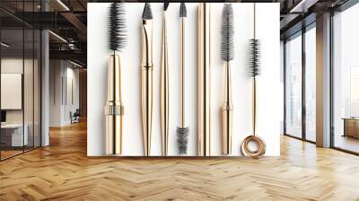 gold lash artist tools on white background Wall mural