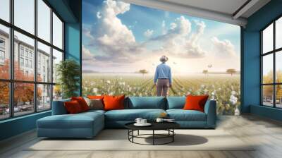 indian farmer at cotton agriculture field. Wall mural