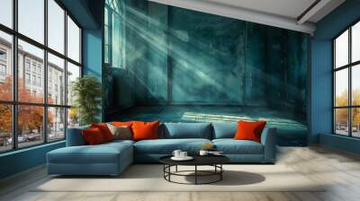 Nostalgic and charming, the retro azure room under gentle sun rays. Wall mural