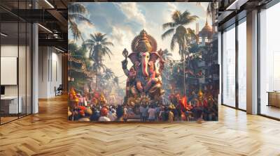 People celebrating lord ganesha festival Wall mural