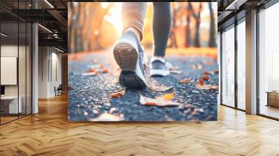 person jogging early morning leg view Wall mural