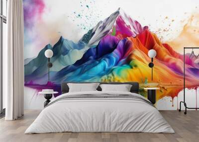 portrait of a woman with creative make up, blue and white socks, mannequin with clothes, colorful t shirt, person in a blue shirt and green shirt, Hoodie painted with paints of different colors on whi Wall mural