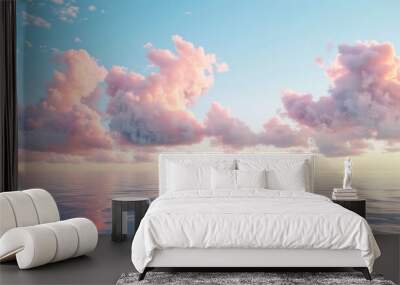 Cirrus clouds tinted pink by the sun at sunset over a calm blue ocean Wall mural