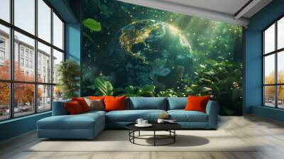 Developing sustainable and environmentally friendly goals, focusing on green business strategies, aiming for global net-zero and carbon-neutral targets, and prioritizing emission reduction Wall mural