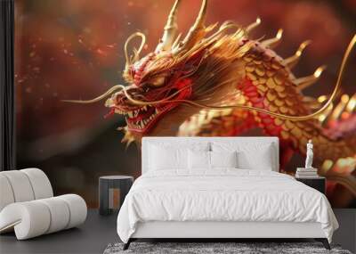 Red and gold dragon decorations. Wall mural