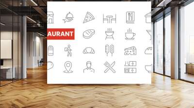 Set of 36 Restaurant line icons set. Restaurant outline icons with editable stroke collection. Includes Chef, Fast Food, BBQ, Healthy Food, Waiter, and More. Wall mural