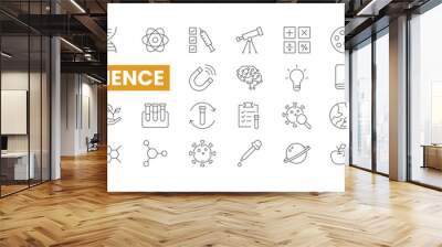 Set of 36 Science line icons set. Science outline icons with editable stroke collection. Includes Astronomy, Data Science, Physics, Scientist, Organic Chemistry, and More. Wall mural