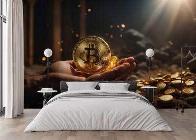 Bitcoin - Bitcoin is a cryptocurrency. Image of decentralized digital currency bitcoin. Wall mural