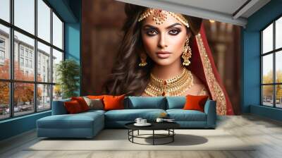 Young beautiful indian woman in traditional wear and jewelry Wall mural