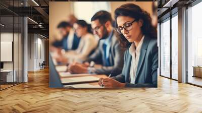 young businesswoman using laptop at office Wall mural