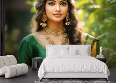 Young indian woman in traditional saree and jewelery Wall mural