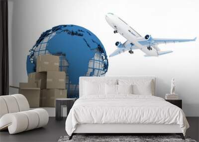 Shipping ( cardboard,plane,globe ) Wall mural