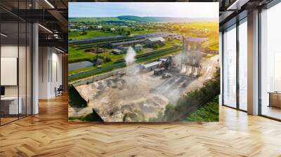 Processing factory at mining site producing cement construction materials. Wall mural