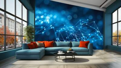 Abstract tech background with vibrant blue data particles and subtle connections, creating a futuristic look Wall mural