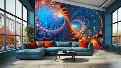 Big data analysis abstract background, featuring a fractal design that mirrors the complexity and infinite patterns of data, with spirals and recursive shapes in a mesmerizing display Wall mural