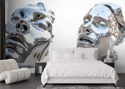 Chrome metal woman face isolated 3d steel shape Wall mural