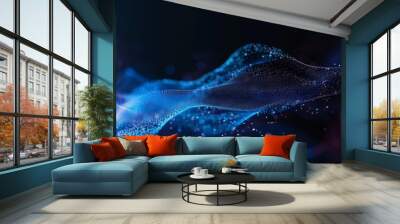 Modern tech background with blue web lines and floating particles on a dark gradient, leaving ample free space Wall mural