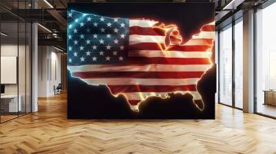 american flag and map, country flag and map collage, american flag on map, country flag painted on wall, Flag of United States on the World Map, world map with flag Wall mural