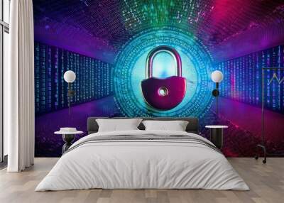 binary code lock on binary code, abstract binary background, Abstract cyber security concept with key and binary, binary code and background Wall mural