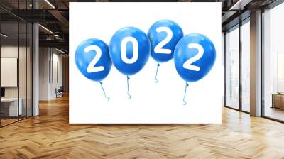 Happy new year 2022 on blue 3d realistic ballons isolated on white Wall mural