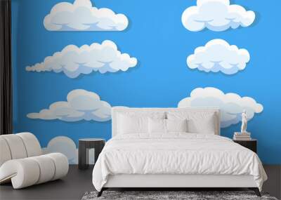 Set of clouds cartoon style isolated on white illustration Wall mural