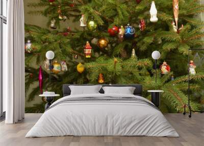 Christams tree with vintage old decoration, toys and balls Wall mural