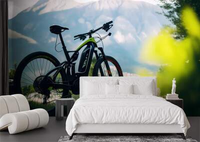 Ebike in front of blurred mountain background. Generative ai design. Wall mural