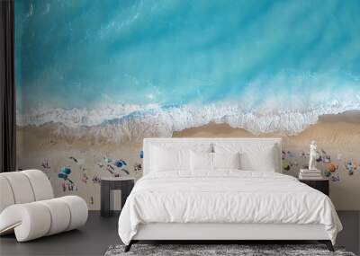 aerial view at the beach. turquoise water background from top view. summer seascape from air. top vi Wall mural