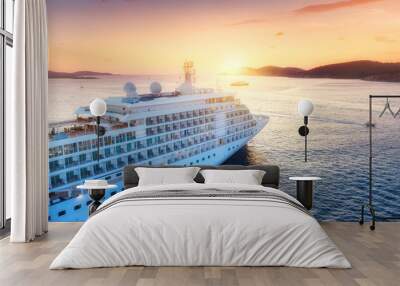 Aerial view at the cruise ship during sunset. Adventure and travel.  Landscape with cruise liner on Adriatic sea. Luxury cruise. Travel - image Wall mural