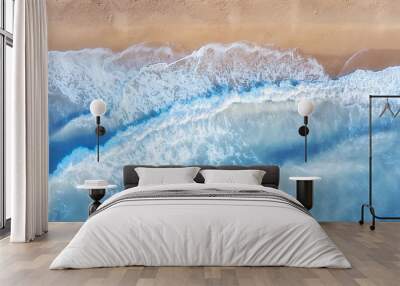 Aerial view on the waves. Beautiful natural seascape from air Wall mural