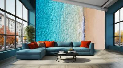 Beach and ocean as a background from top view. Azure water background from top view. Summer seascape from air. Travel - image Wall mural