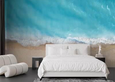 beach and waves from top view. aerial view of luxury resting at sunny day. summer seascape from air. Wall mural