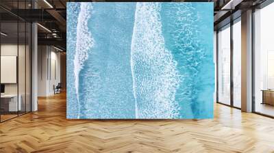 Beach and waves from top view. Turquoise water background from top view. Summer seascape from air. Top view from drone. Travel concept and idea Wall mural