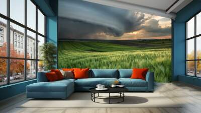 Cyclone on the field. Beautiful natural landscape in the summer time Wall mural