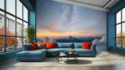 Mountain in the winter at the night time. Natural landscape in the winter time Wall mural