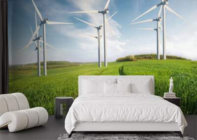 Wind power station on the field. Energy concept and idea Wall mural