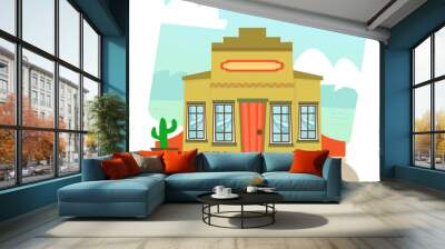 mexican restaurant - cartoon illustration of a mexican restaurant and landscape in the background. e Wall mural