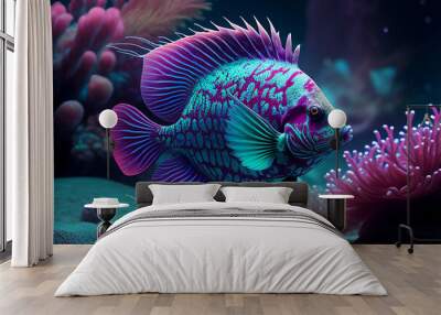 fish in aquarium Generative AI technology Wall mural