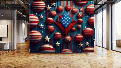 Abstract American Flag, wooden closeup for Memorial Day or 4th of July. Wall mural