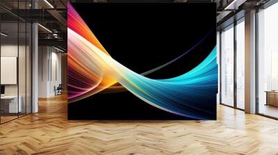 Abstract swoosh bright multicolored light on a black background, illustration.  Wall mural