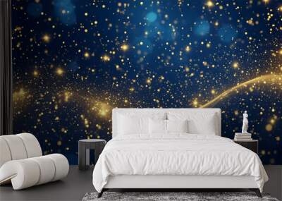 Background with blue and gold, light shine particles bokeh, illustration. Wall mural