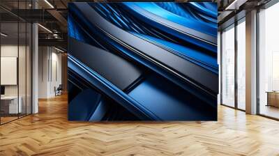 Black and blue abstract background with a shiny blue metal, illustration Wall mural