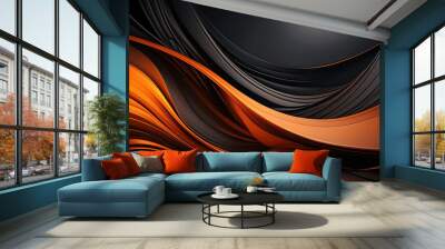 Black and orange abstract background with a curved design, illustration. Wall mural